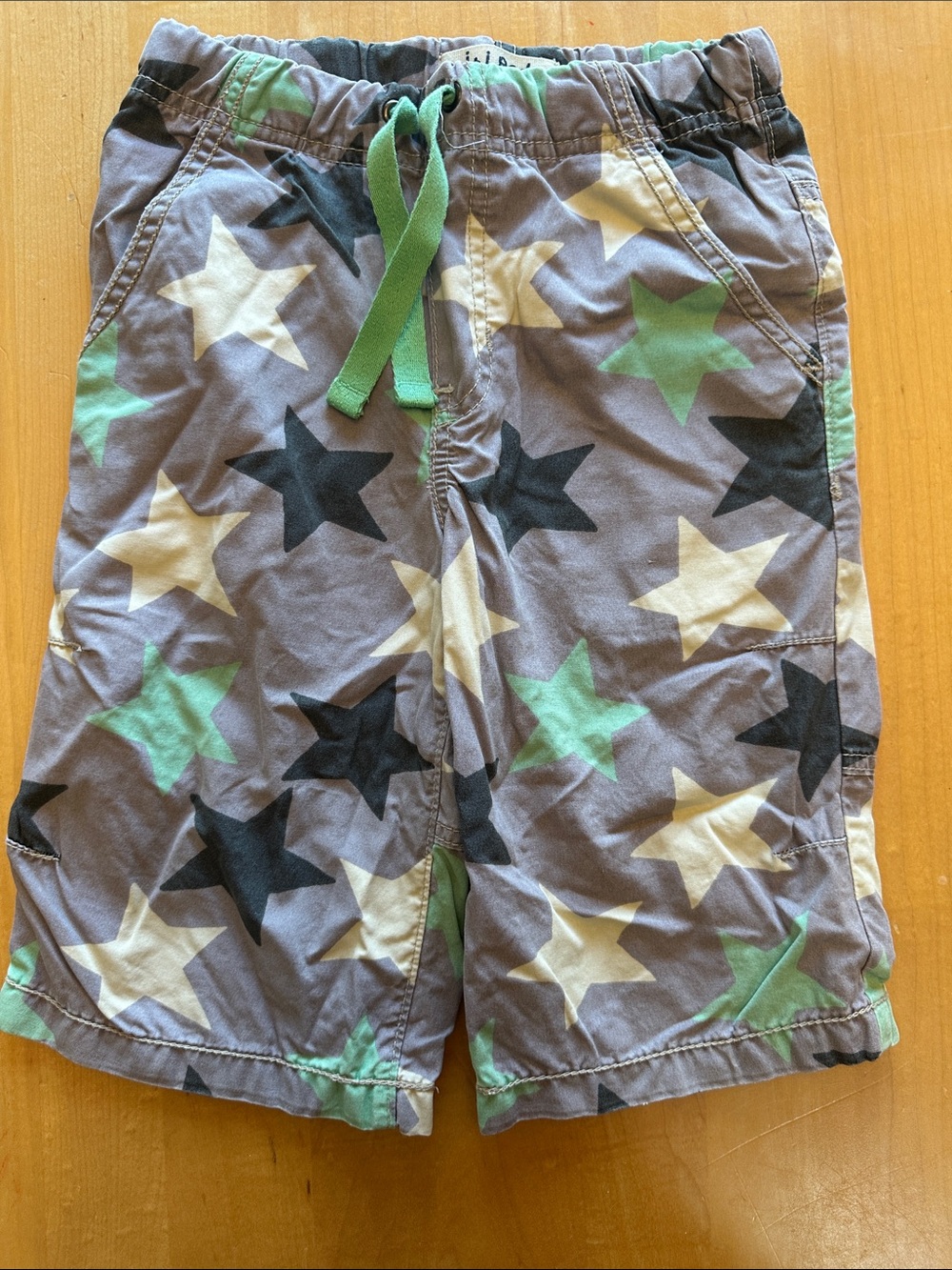 Boden Gray Star-Print Cotton Shorts with Green Drawstring